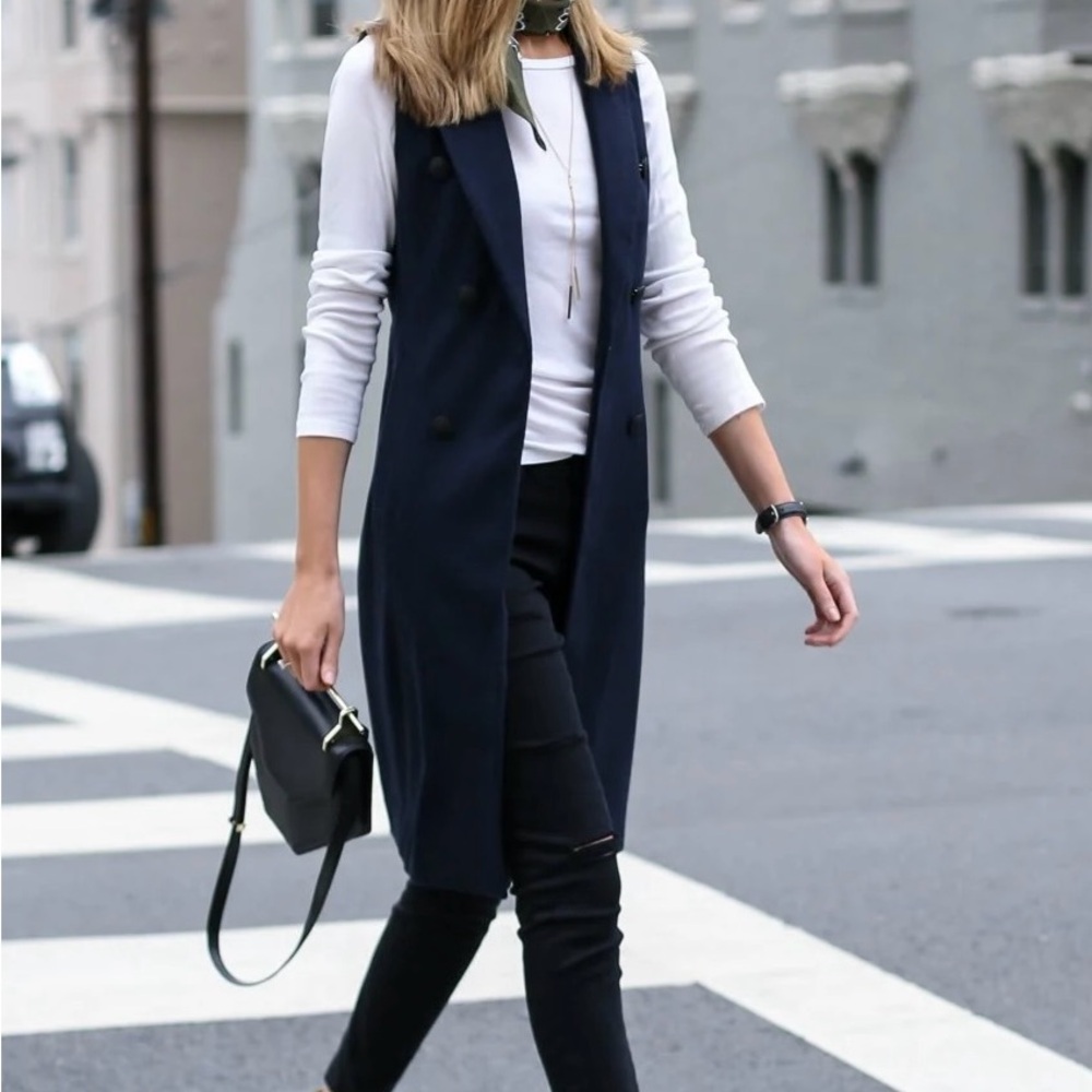 rag & bone Faye Longline Navy Wool Vest